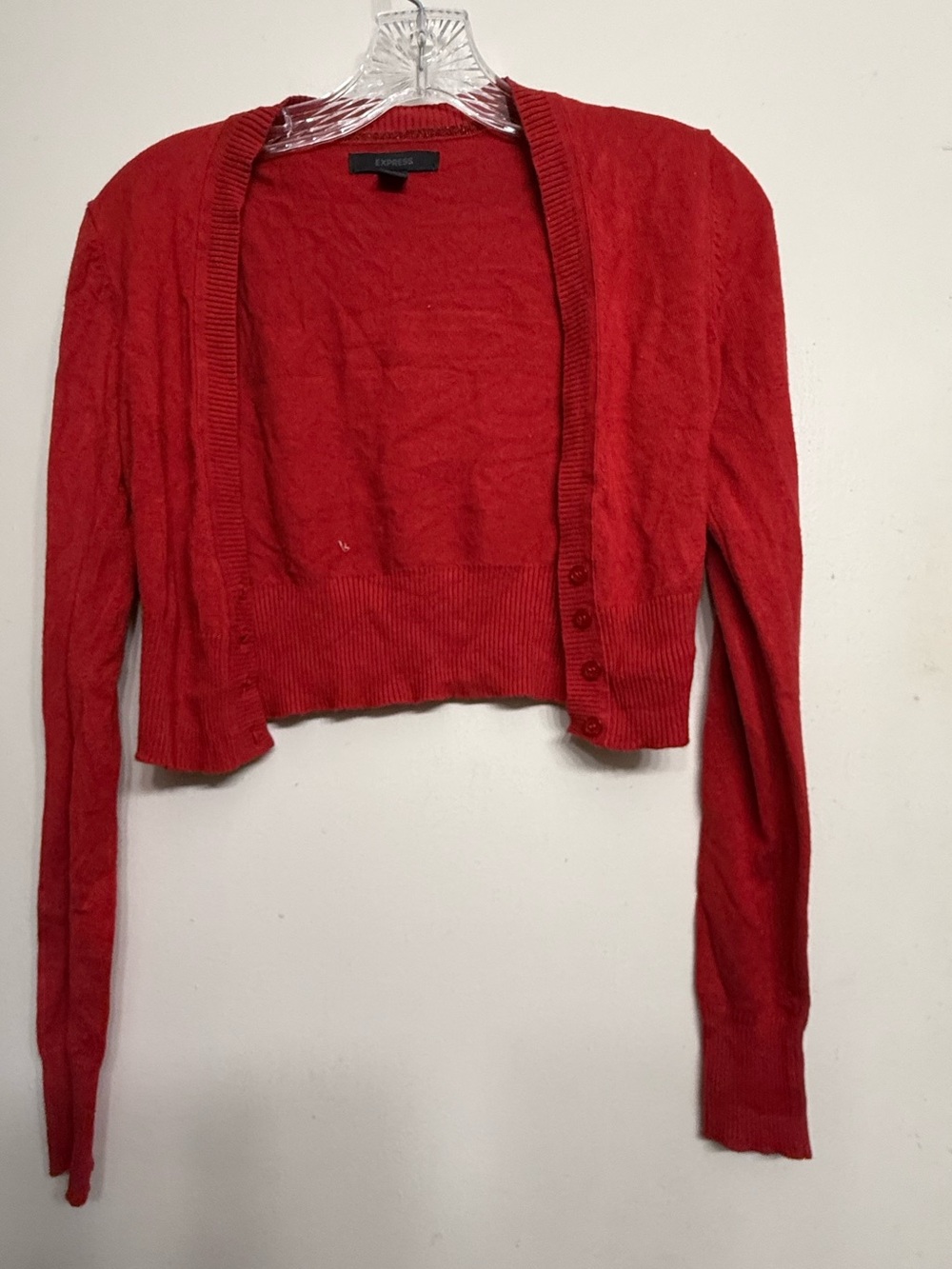 Express Red Cropped Button Front Cardigan Sweater Size Small | Lightweight